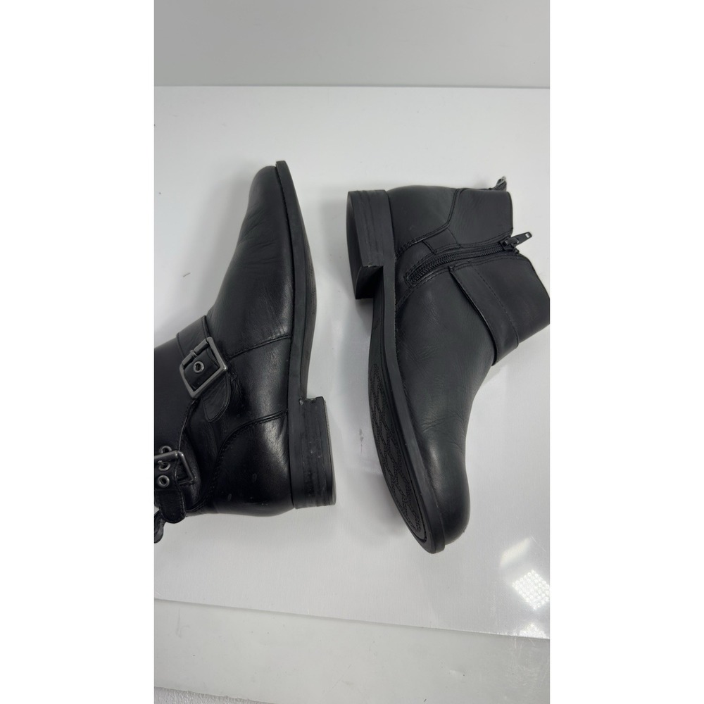 Vionic Logan Ankle Boot Women 7.5 Black Leather Side Zip Silver Buckle Moto - Picture 7 of 9